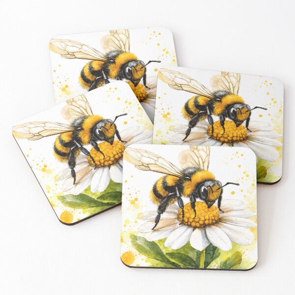Item preview, Watercolor Bumblebee on Daisy Flower designed and sold by ⭐ AURA STUDIO.