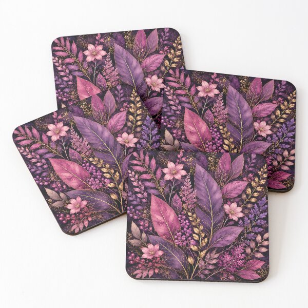 Item preview, Dark Purple Floral Botanical — Watercolor Leaves & Flowers Gold Accent Art designed and sold by Aureva Arts Shop.