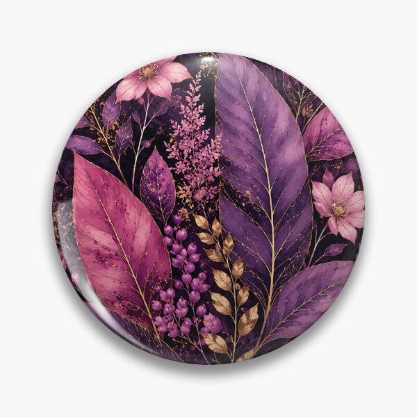 Item preview, Dark Purple Floral Botanical — Watercolor Leaves & Flowers Gold Accent Art designed and sold by Aureva Arts Shop.