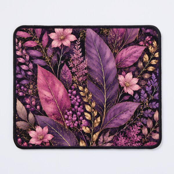 Item preview, Dark Purple Floral Botanical — Watercolor Leaves & Flowers Gold Accent Art designed and sold by Aureva Arts Shop.