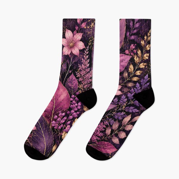 Item preview, Dark Purple Floral Botanical — Watercolor Leaves & Flowers Gold Accent Art designed and sold by Aureva Arts Shop.