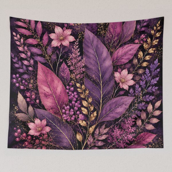 Item preview, Dark Purple Floral Botanical — Watercolor Leaves & Flowers Gold Accent Art designed and sold by Aureva Arts Shop.