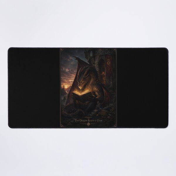 Item preview, The Dragon Reads at Dusk Fantasy Poster designed and sold by Sketchlegacy.