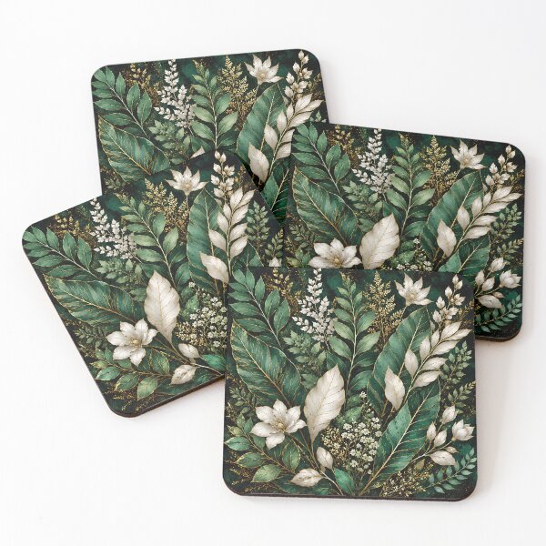 Item preview, Emerald Green Botanical Leaves Gold Floral Art designed and sold by Aureva Arts Shop.
