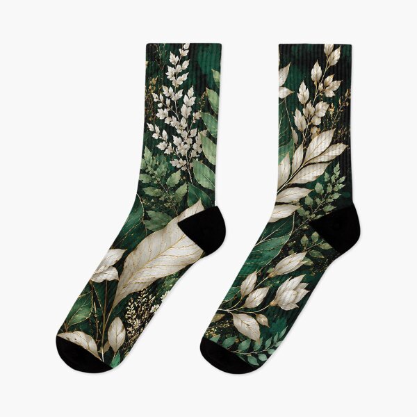 Item preview, Emerald Green Botanical Leaves Gold Floral Art designed and sold by Aureva Arts Shop.