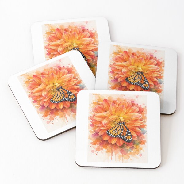 Item preview, Watercolor Dahlia with Monarch Butterfly designed and sold by Bergenline Artworks.