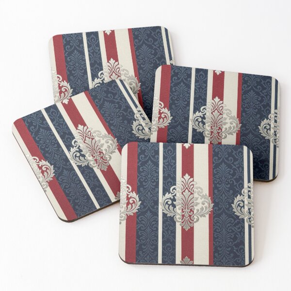 Item preview, Dusk White & Red & Blue Striped Silver Damask designed and sold by DesignsByPrnces.