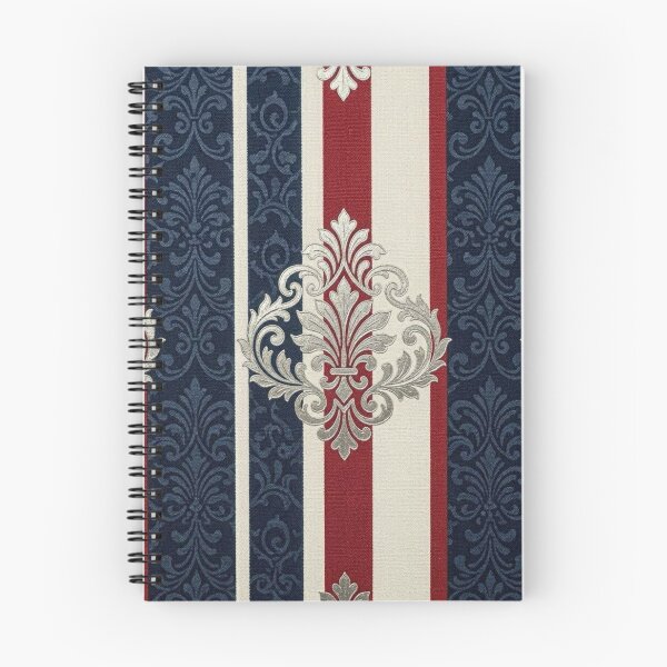 Item preview, Dusk White & Red & Blue Striped Silver Damask designed and sold by DesignsByPrnces.
