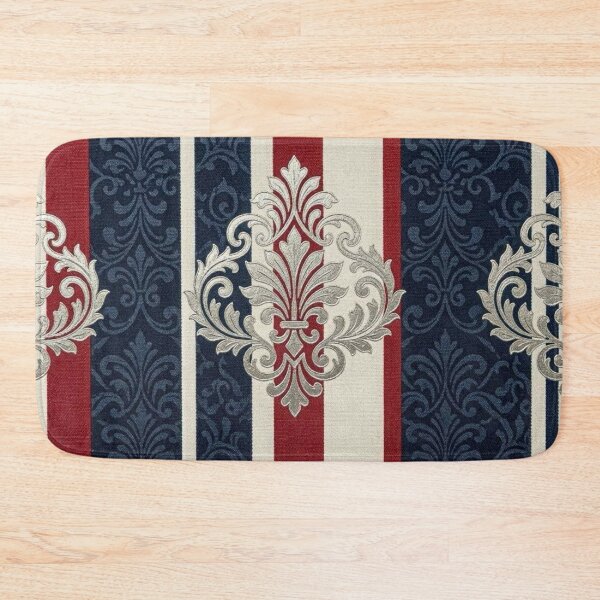 Item preview, Dusk White & Red & Blue Striped Silver Damask designed and sold by DesignsByPrnces.