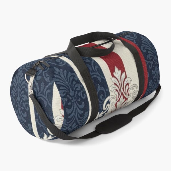 Item preview, Dusk White & Red & Blue Striped Silver Damask designed and sold by DesignsByPrnces.