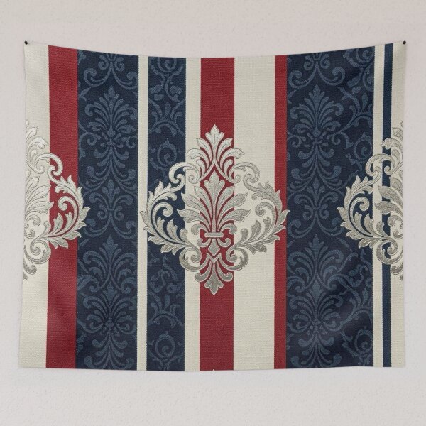 Item preview, Dusk White & Red & Blue Striped Silver Damask designed and sold by DesignsByPrnces.