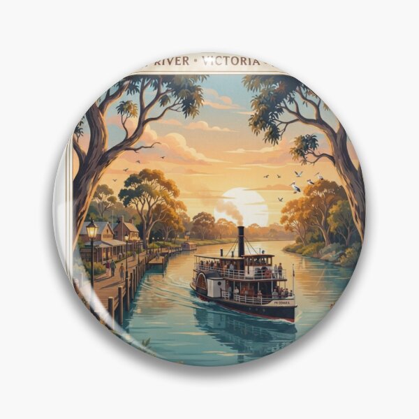 Item preview, Vintage Echuca Murray River Travel Poster | Historic Paddle Steamer Australia designed and sold by Mathias Yakubu Design.