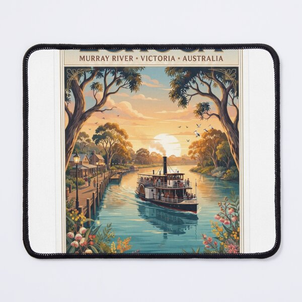 Item preview, Vintage Echuca Murray River Travel Poster | Historic Paddle Steamer Australia designed and sold by Mathias Yakubu Design.