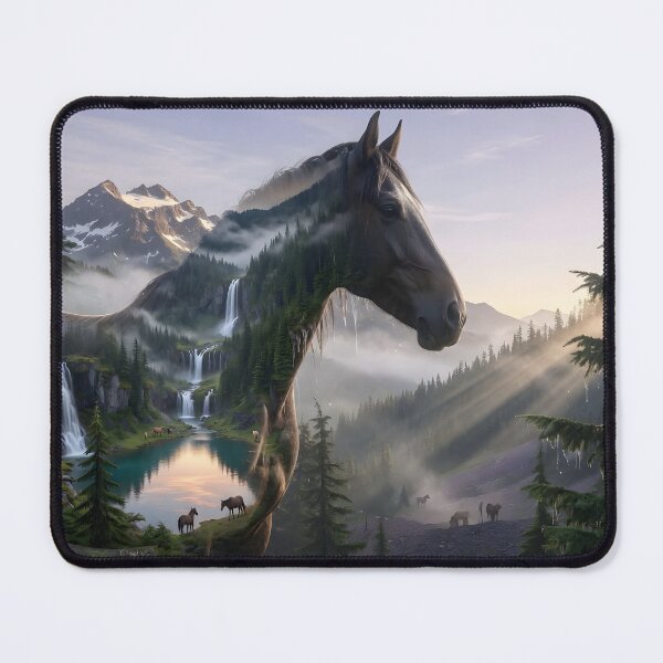 Item preview, Majestic Horse Double Exposure Waterfall Landscape | Nature Fantasy Wall Art designed and sold by DreamyWallVibes.