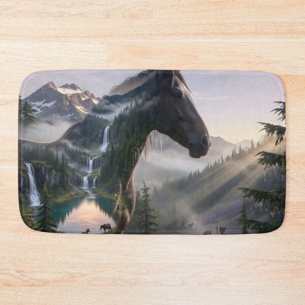 Item preview, Majestic Horse Double Exposure Waterfall Landscape | Nature Fantasy Wall Art designed and sold by DreamyWallVibes.