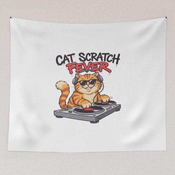 Item preview, Cat Scratch Fever DJ Cat Funny Music Lover Design designed and sold by mackartist.