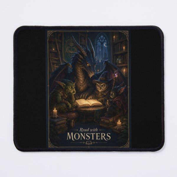 Item preview, Read with Monsters Fantasy Library Poster  designed and sold by Sketchlegacy.