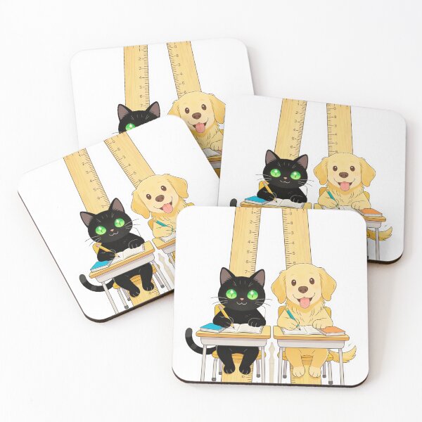 Item preview, Black Cat and Puppy Doing Homework on Ruler Chairs designed and sold by OksArtStudio.