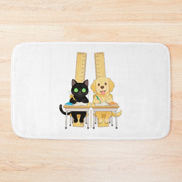 Item preview, Un gato negro y un cachorro haciendo los deberes en sillas con forma de regla. designed and sold by OksArtStudio.