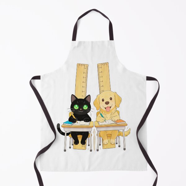 Item preview, Black Cat and Puppy Doing Homework on Ruler Chairs designed and sold by OksArtStudio.