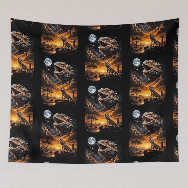 Item preview, Majestic Bearded Dragon Howling At Moon Lizard Sunset designed and sold by d247.