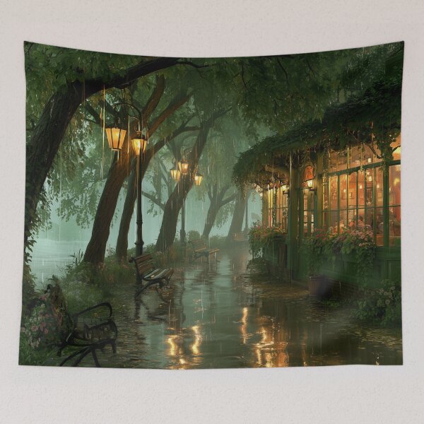 Item preview, Rainy Garden Cafe Cozy Botanical Scene designed and sold by Rtymer.
