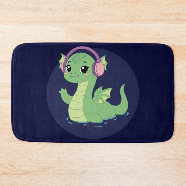 Item preview, Cute Kawaii Loch Ness Monster | Waving Nessie with Pink Headphones designed and sold by Hallowed Artistry.