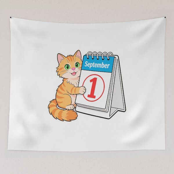 Item preview, Cute Ginger Cat with September 1 Calendar – Back to School designed and sold by OksArtStudio.