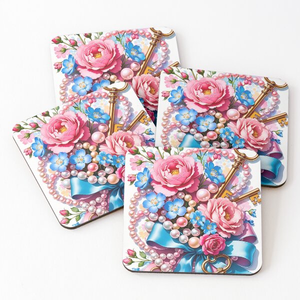 Item preview, Floral Bouquet with Golden Keys and Pearls designed and sold by HappyOops.
