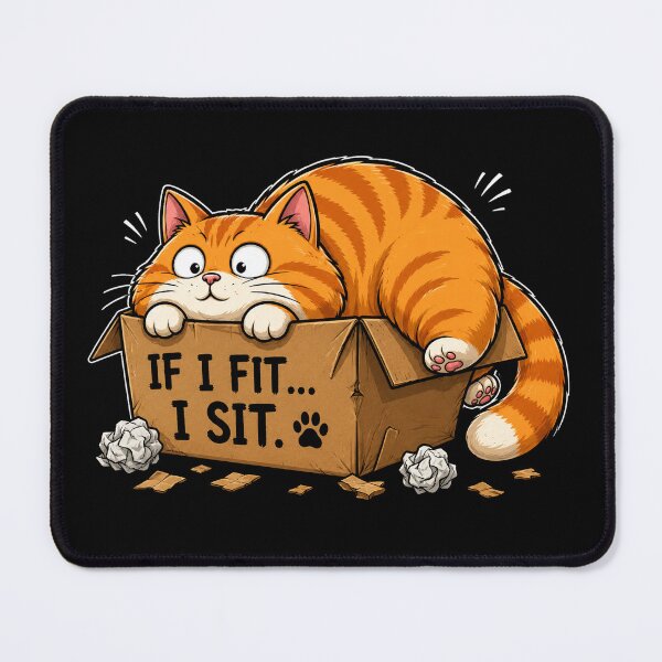 Item preview, If I Fit I Sit Funny Chubby Orange Cat in Cardboard Box Cartoon designed and sold by Kladhadredo.