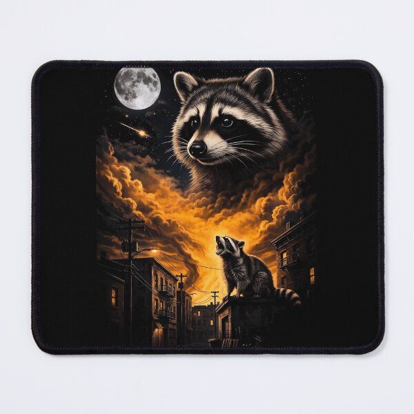 Item preview, Raccoon Howling At Moon Urban Night Sky Animal Art designed and sold by d247.