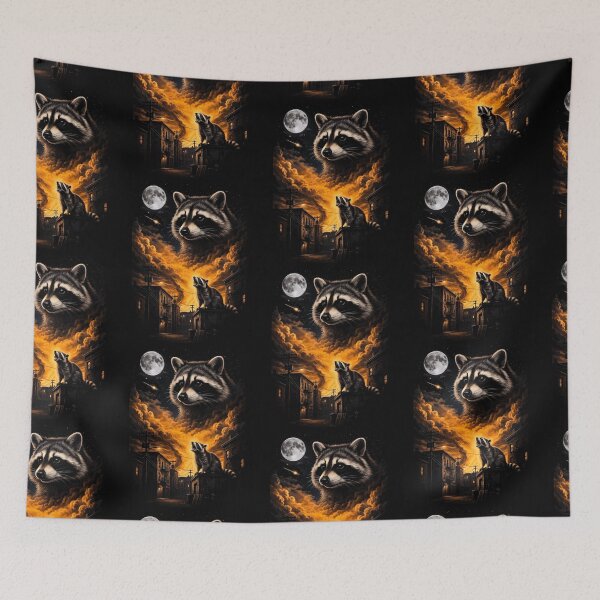 Item preview, Raccoon Howling At Moon Urban Night Sky Animal Art designed and sold by d247.
