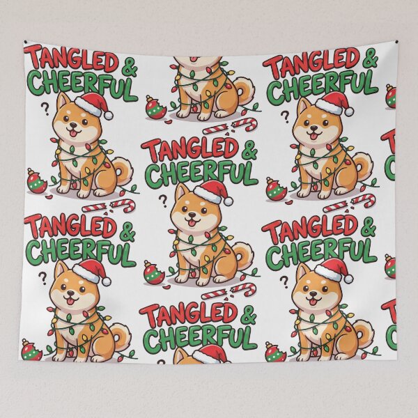 Item preview, Tangled & Cheerful Funny Christmas Shiba Inu Dog Design designed and sold by mackartist.