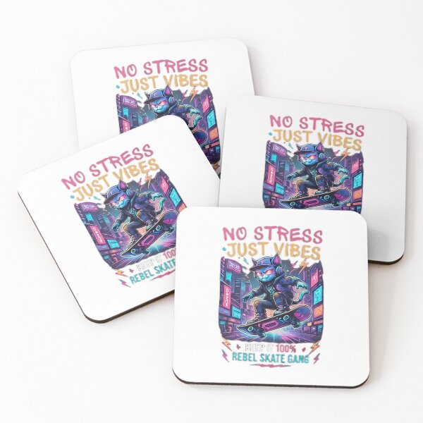 Item preview, No Stress Just Vibes Skateboarding Cat designed and sold by Lovely Elen.