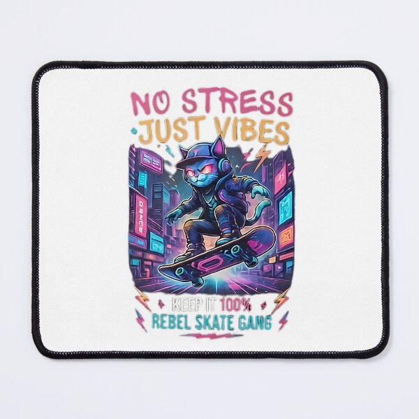 Item preview, No Stress Just Vibes Skateboarding Cat designed and sold by Lovely Elen.