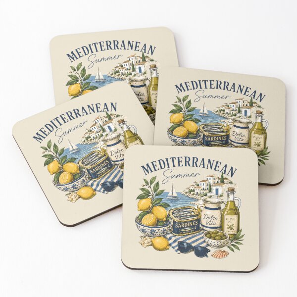 Item preview, Mediterranean Summer Dolce Vita Sardines Olive Oil Lemon Coastal Italian Art  designed and sold by Artycom.