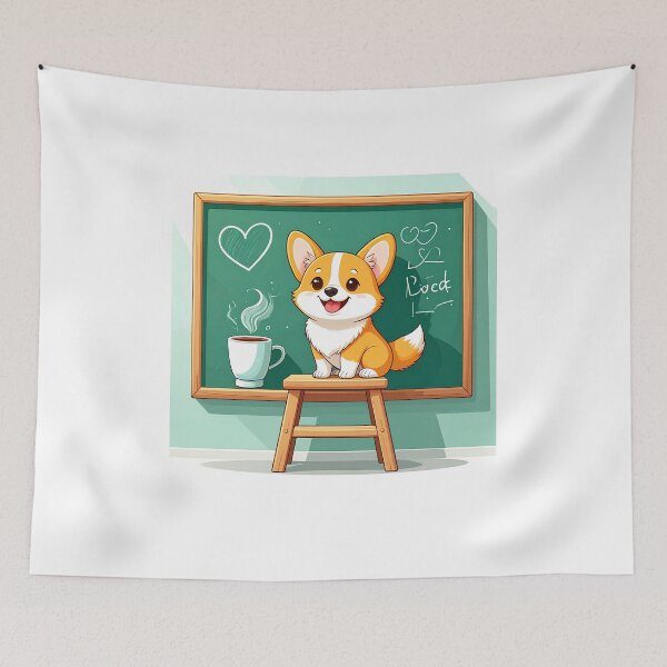 Item preview, Happy Corgi Drawing a Heart on the Classroom Chalkboard designed and sold by OksArtStudio.