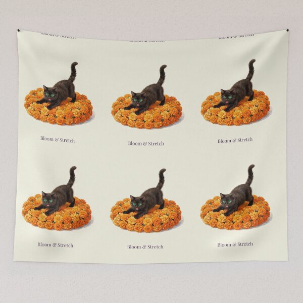 Item preview, Bloom & Stretch | Cute Black Kitten Watercolor with Marigolds designed and sold by BCapybara.