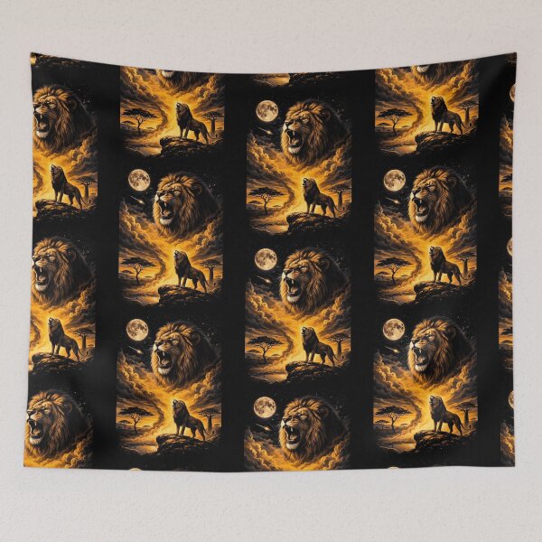 Item preview, Majestic Lion Howling At Moon Savanna Night designed and sold by d247.