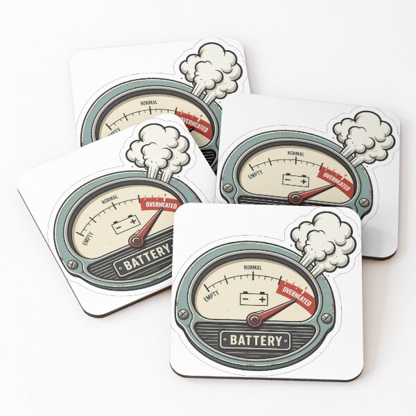 Item preview, Funny Overheated Social Battery Retro Gauge Burnout designed and sold by Foxiquie | Creative Sticker Studio.