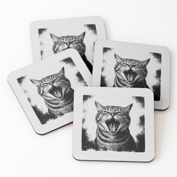 Item preview, Gritty Black And White Yawning Tabby Cat Ink Illustration designed and sold by Enea Kelo.