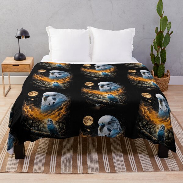 Item preview, Mystical Budgie Howling At Moon Forest Parakeet Art designed and sold by d247.