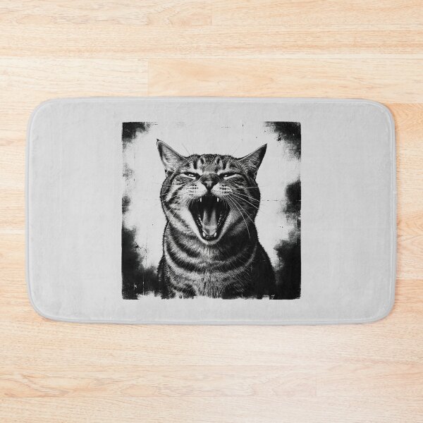 Item preview, Gritty Black And White Yawning Tabby Cat Ink Illustration designed and sold by Enea Kelo.