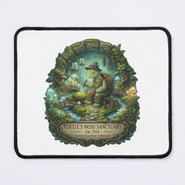 Item preview, Turtle's Moss Sanctuary | Ancient Guardian & Botanist | Enchanted Moss Garden | Cottagecore Fantasy Sticker designed and sold by MrDev.