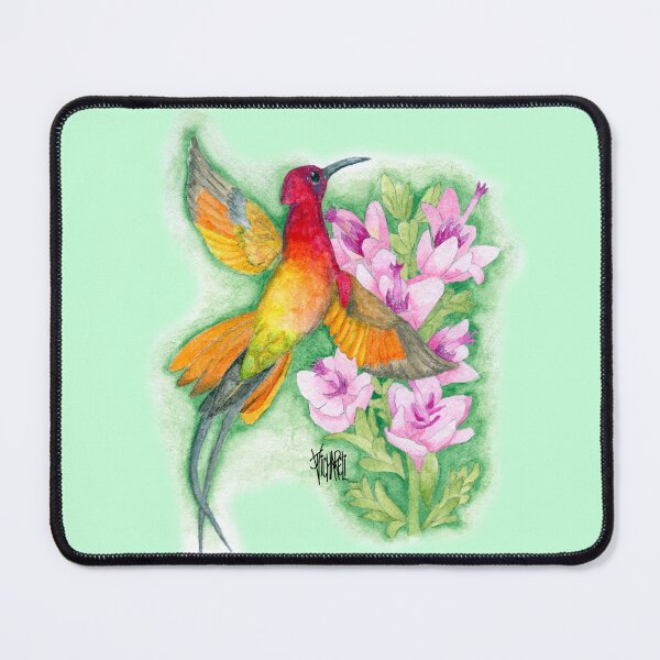 Item preview, Crimson Topaz Hummingbird with Pink Flowers designed and sold by Jesus Vichareli.