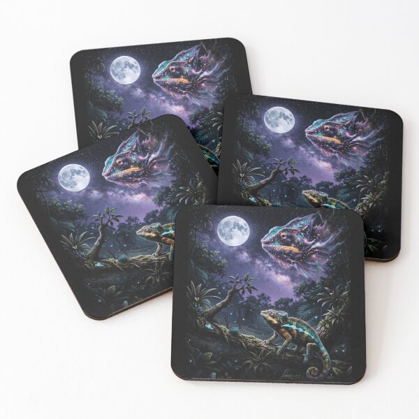 Item preview, Cosmic Chameleon Howling At Moon Moonlit Jungle Reptile Art designed and sold by d247.