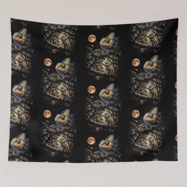 Item preview, Mystical Chameleon Forest Howling At Moon Reptile Art designed and sold by d247.