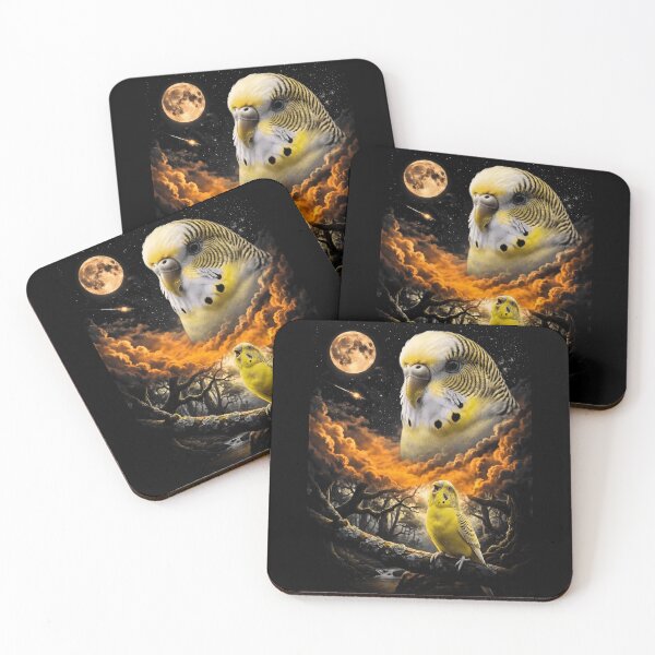 Item preview, Mystical Budgie Howling At Moon Parrot Cosmic Forest Moon designed and sold by d247.