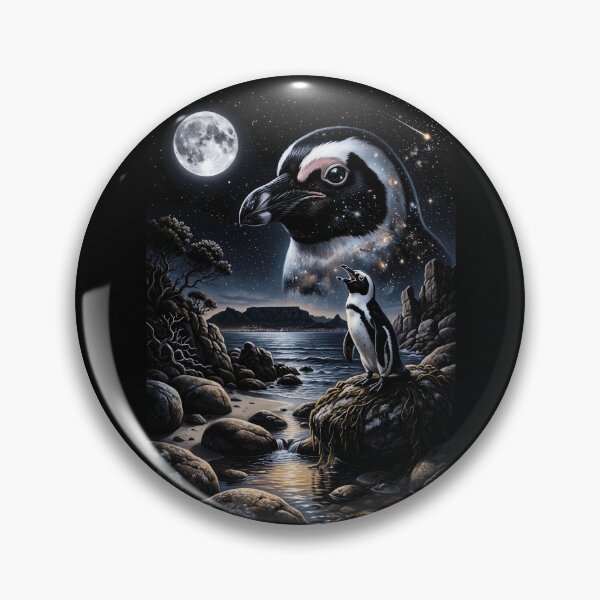Item preview, Cosmic Penguin Howling At Moon Night Sky Ocean Art designed and sold by d247.