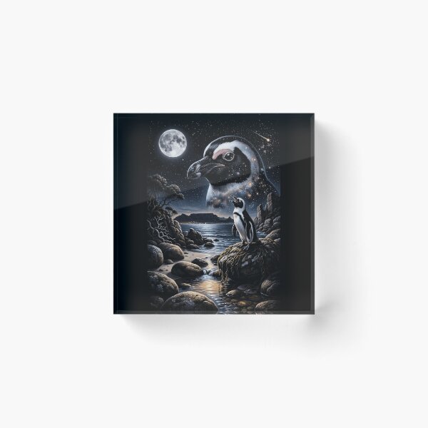 Item preview, Cosmic Penguin Howling At Moon Night Sky Ocean Art designed and sold by d247.